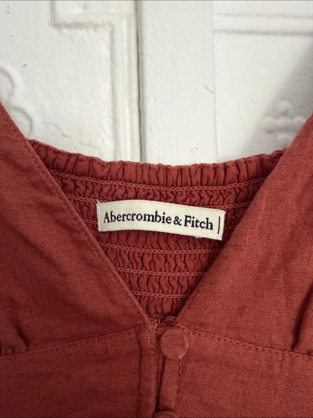 Abercrombie & Fitch Linen Blend Button-Front Maxi Dress Rust Brown XS
